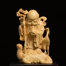 Boxwood Carving Turtle Crane God of Longevity Wood Shou Xing Statue Decoration Birthday Gifts Mythology Sculpture Home Decor 2024 - buy cheap