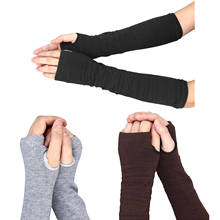 Hot kf-Men Women Unisex Knitted Fingerless Gloves Soft Warm Long Mitten warm Winter 2024 - buy cheap