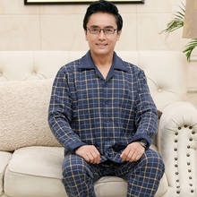 Pijama xadrez de algodão acolchoado para outono e inverno, conjunto casual para homens, roupa de dormir 2024 - compre barato