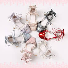 kawaii shoes round head thick heel women shoes loli cosplay cos sweet girl lolita shoes star pearl lace bowknot princess cos 2024 - buy cheap