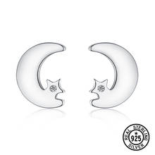 Pendientes de plata de ley 925 para mujer y niña, aretes con forma de luna y estrella, joyería fina y delicada 2024 - compra barato