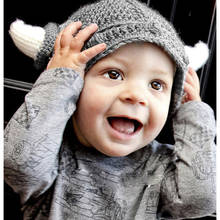 Funny Handmade Baby Kids Bonnet Crochet Winter Hat Cartoon Children Toddler Viking Horns Knitted Hat Xmas Gift Kids 2024 - buy cheap