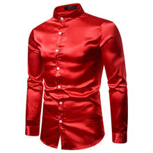 Red Silk Satin Shirt Men Camisa Social Masculina 2020 Brand New Slim Fit Long Sleeve Shirt Mens Party Wedding Tuxedo Shirts XXL 2024 - buy cheap