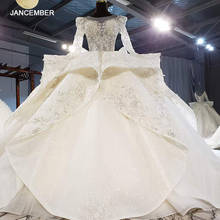HTL2010 белое свадебное платье с блестками и бисером 2020 Бальные платья с длинными рукавами и аппликацией v-образным вырезом на шнуровке сзади 2024 - купить недорого