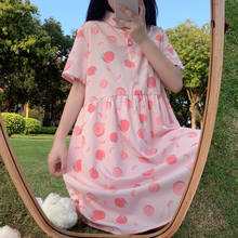 Dress 2020 Summer New Japanese Sweet Lapel Soft Pink Peach Print Loose Short-Sleeved Single-Breasted Skirt lolita dress 2024 - buy cheap