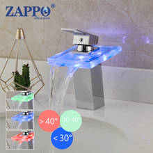 ZAPPO-grifo de cascada LED para baño, grifería con acabado cromado, montaje en cubierta, lavabo caliente y frío, mezclador de latón macizo 2024 - compra barato