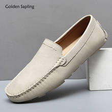 Dourado sapling mocassins masculinos de couro legítimo, sapatos casuais para homens, respiráveis, para dirigir, sapatos clássicos para dirigir 2024 - compre barato