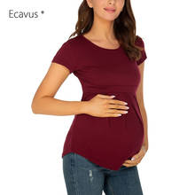Pregnancy Summer T-Shirts Maternity Short Sleeve Tops Solid Color Casual Tees for Pregnant Cute Shirts Women Maternity Clothes 2024 - купить недорого