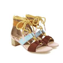 Sandalias Mujer/2021 лето женская обувь на шнуровке Цвет, с открытым носком, на высоком квадратном Обувь на высоких каблуках повседневные сандалии на каблуке размера плюс, 46, 47, 48 (Европа), 6607 2024 - купить недорого
