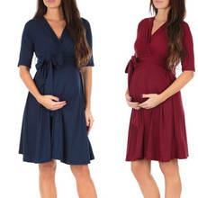 Women Short Sleeve Maternity Dress V-Neck Casual Flowing Tunic Dress Pregnancy Clothes High Waist Pleated Elegant Charming Dress 2024 - buy cheap