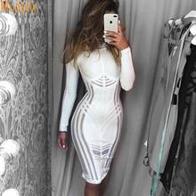 2021 Autumn New Sexy Women'S Bandage Dress Long-Sleeved Mesh Stitching Bodycon Dress Club Celebrity Evening Party Vestidos 2024 - buy cheap