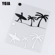 YOJA 17X11.2CM стильная декоративная наклейка на ветровое стекло, сёрфер, узор на пальмовое дерево, стикер для автомобиля, стикер на автомобиль, для детей 2024 - купить недорого