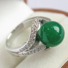 Nova joia lindo design feminino banhada a prata com cristal decorado e anel de jade verde de 12mm (#7.8,9) 2024 - compre barato