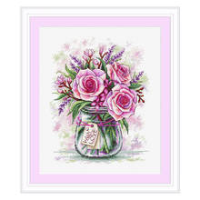 Kit de punto de cruz, bordado de tela estampada, rosa, flores, 14CT, 11ct, costura artesanal 2024 - compra barato