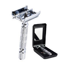 Maquinilla de afeitar Unisex con espejo, Hoja de Seguridad para peluquero, doble filo, mariposa giratoria, abierta en forma de T, 1 Estuche De Viaje 2024 - compra barato