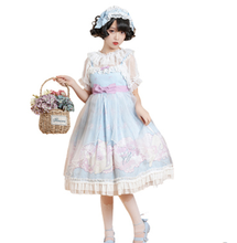 Vestido de palácio princesa doce vestido de lolita vintage laço fofo estampa cardigan vitoriano vestido kawaii menina gótico lolita jsk 2024 - compre barato