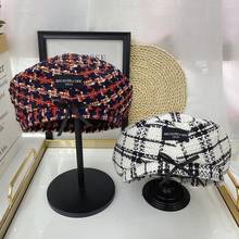 Boinas de estilo Retro a cuadros para mujer, gorro cálido suave con costuras, plegable, japonés, para pintor al aire libre, Invierno 2024 - compra barato