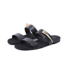 Sandalias de playa con correa de hebilla negra para hombre, zapatos planos antideslizantes de Metal para exteriores, cómodos, talla 46 2024 - compra barato