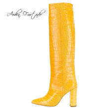 Arden Furtado-zapatos de tacón grueso para mujer, botas femeninas elegantes con punta puntiaguda, color amarillo, sin cordones, color azul y verde 2024 - compra barato