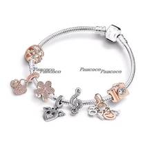 Pulsera de plata de ley 925 para mujer, colgante con letras I Love You, oro rosa, regalo de boda, joyería de moda 2024 - compra barato