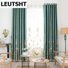 Luxury Curtains for Living Room Bedroom Soft Velvet Window Drapes Rustic Flower Embroidered Green Curtains 2024 - buy cheap