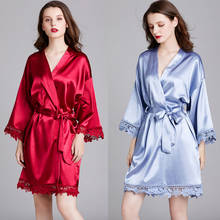 SSH0395 Satin Silk Summer Sleepwear Nightwear Women Sexy Lace Trim Robe Lady Sash Bathrobe Female Gown Robes 2020 New Nightdress 2024 - buy cheap