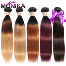 Monika colorido pacotes de cabelo brasileiro em linha reta feixes de cabelo humano 3 pacotes ombre tecer cabelo não remy meche bresilienne 2024 - compre barato