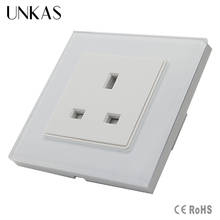 UNKAS New Arrived UK Standard Socket, White Crystal Glass Panel, AC110~250V, 13A Wall Outlet, GB-C7C1UK-11, 86mm*86mm 2024 - buy cheap