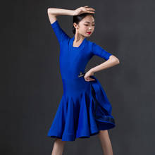 Женский костюм для латиноамериканских танцев, синего цвета, с рукавом до локтя, с юбкой, танцевальный костюм для ча-румбы, самбы, Танго, латиноамериканских танцев DQS5163 2024 - купить недорого