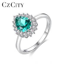 CZCITY Teardrop-Shaped Ring Green CZ Stone Pure 925 Sterling Silver Finger Rings Jewelry for Women Wedding Dating Gifts SR-521 2024 - buy cheap