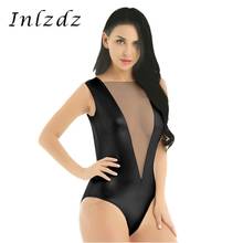 Womens Exotic Rave Bodysuit for Pole Dancing Shiny Metallic Lingerie Mesh Front Backless High Cut Leotard Bodysuit Clubwear 2024 - buy cheap