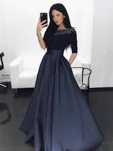 Custom Beaded Neck Evening Dresses with Pockets Half Sleeves Cheap Formal Dress A Line Party Evening Gowns 2024 - buy cheap