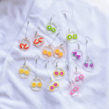 Korean Color Patch Personal Transparent Resin Fruit Earrings Creative Pinkycolor Small Fresh Asymmetrical Long Short Eardrop 2024 - buy cheap