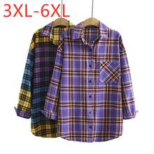 New 2021 Ladies Spring Autumn Plus Size Tops For Women Large Blouse Long Sleeve Loose Purple Pocket Plaid Shirt 3XL 4XL 5XL 6XL 2024 - buy cheap