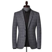 Blazer masculino xadrez casual, jaqueta slim, estilo coreano, para escritório, casamento 2024 - compre barato