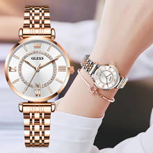 Reloj de diamantes con números romanos para Mujer, relojes de vestir de oro rosa, Reloj de lujo inoxidable con fecha automática 2024 - compra barato