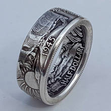 Anéis de moeda cor de prata para homens, joia vintage punk para homens, anel antigo de casamento e de noivado 2024 - compre barato