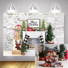 Fondo de Feliz Navidad, telón de fondo de pared de ladrillo Vintage de invierno, árboles de Navidad, chimenea, calcetín de fotografía, accesorios para sesión fotográfica 2024 - compra barato