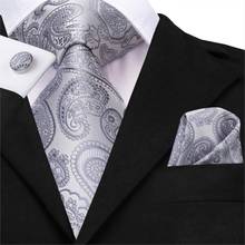 Corbata plateada de seda para hombre, corbata gris de Cachemira, conjunto de gemelos para boda, corbata de negocios Floral de 150cm, Hi-Tie SN-3530, envío directo 2024 - compra barato