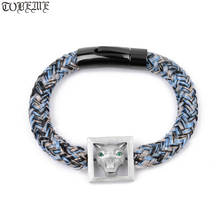 Pulseira feita à mão 100% de prata lobo com contas, trançada de lobo bracelete punk joias pulseira masculina 2024 - compre barato