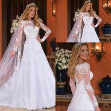 Elegante tule a linha árabe vestidos de casamento mangas compridas com renda apliques & beadings vestidos de casamento novia 2021 2024 - compre barato