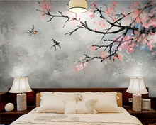Papel tapiz personalizado de alta gama, Fondo de flor de cerezo, pared de estilo chino, pintado a mano, flores y pájaros 2024 - compra barato