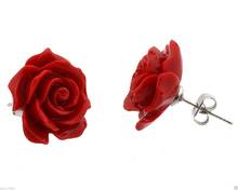 Brincos de prata esterlina 925 com flor de rosa vermelha coral, 12mm, joias da moda 2024 - compre barato