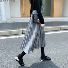 Gray Black Winter Ladies Skirts Casual Loose Stretch Elastic High Waist Jupe Longue Femme Streetwear Solid Pleated Skirts Female 2024 - buy cheap