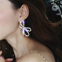 2 Pcs/Set Women Bohemian Silver Color Earrings Personality Bowknot Crystal Gem Party Stud Pendant Earring Long Earring Jewelry  2024 - buy cheap