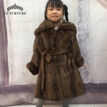 Winter Real Mink Fur  Coats Kids With Hooded And Belt Girl Baby Popular Warm Outerwear With Skirt  Design MKW-352 2024 - buy cheap