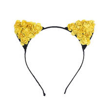 Diadema Floral con orejas de gato para niña, accesorios para el cabello, diadema de flores para niña, tocado de tela para Cosplay, F0160 2024 - compra barato