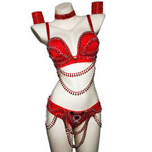 Shining Inlaid Red Rhinestones Tassel Glistening Crystal Bikini Outfit Women  Evening Prom Outfit Nightclub Costumes 2024 - buy cheap