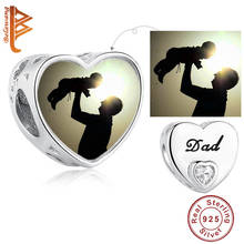 BELAWANG Authentic 925 Sterling Silver Father Day Heart Bead Charm Fit Bracelet DIY Custom Photo Clear Crystal Heart Jewelry 2024 - buy cheap