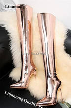 Linamong Luxurious Pointed Toe Stiletto Heel Over Knee Boots Gold Silver Zipper-up Mirror Patent Leather Long High Heel Boots 2024 - buy cheap